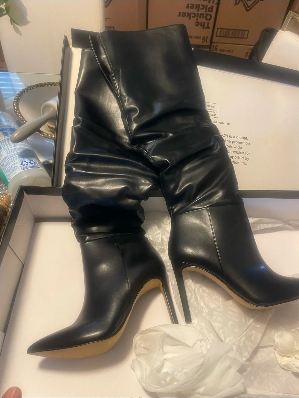 Black High Heel Slouch Boots - Women's Fashion Boot